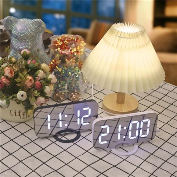 Digital Alarm Clock,Large Mirrored LED Display, with USB Charger,Snooze Function - Picture 3 of 5
